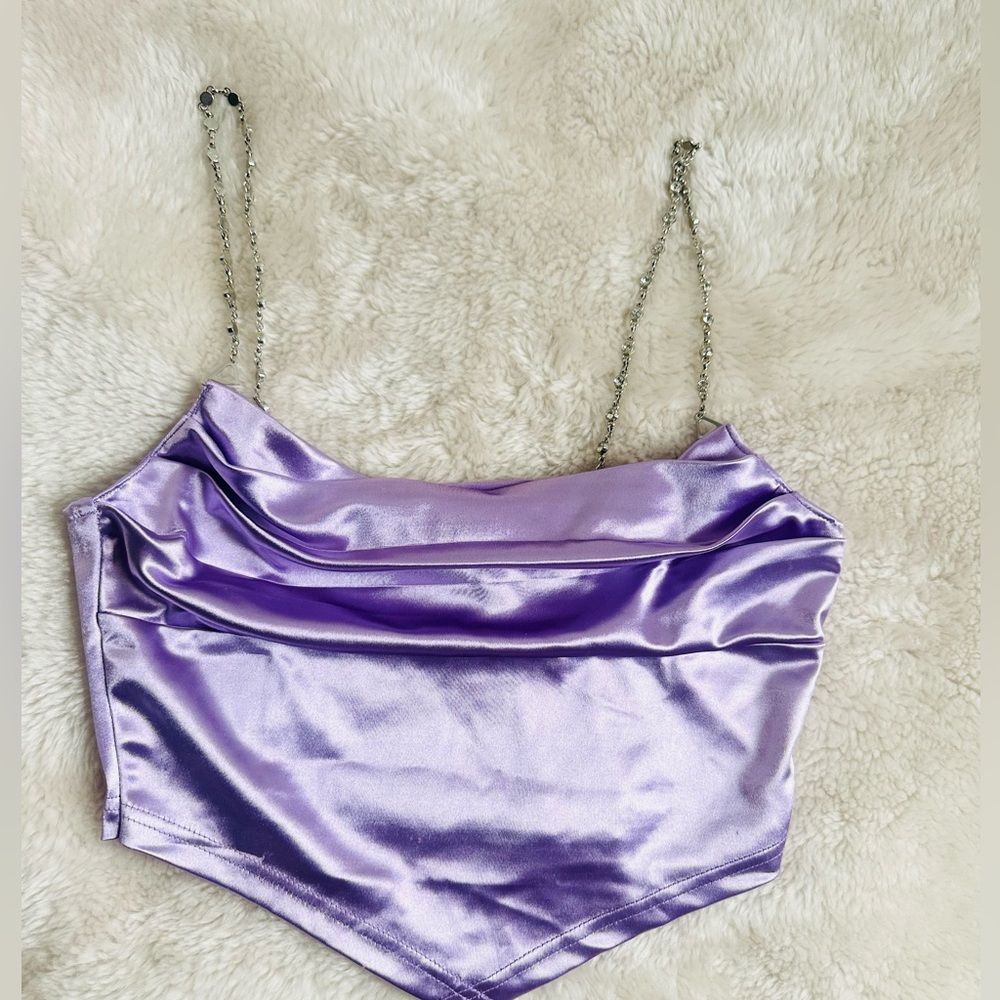 Lilac Chain Strap Satin party top - Picture 7 of 15